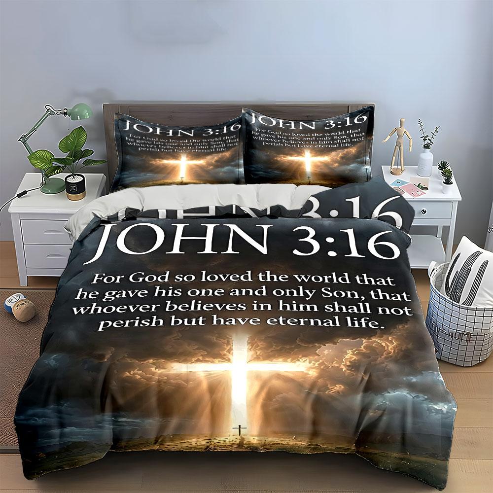 John 3:16 Scripture Bedding Bedding Duvet Cover Set Duvet Cover Pillowcases (1 * Duvet Cover 2 * Pillowcases, without duvet insert)