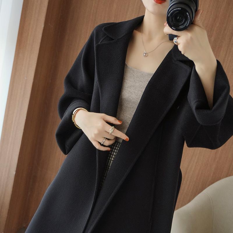 Women's Knee-Length Double-Sided Woolen Coat, Loose Fit, Large Size, High-End Autumn/Winter Collection