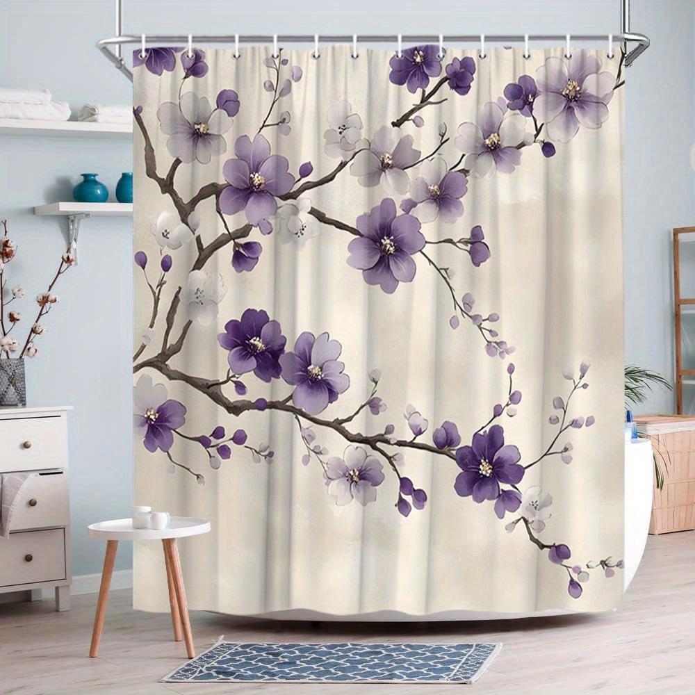 1 Stück Eleganter Sakura Lila Blumiger Duschvorhang - Polyestergewebe, Maschinenwaschbar, Geeignet für Badezimmerdekoration
