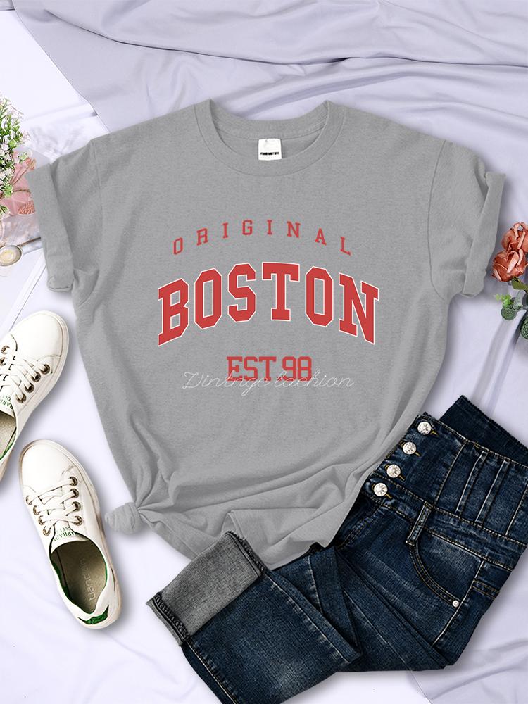 Original Boston Est.98 Street Letter Tshirt Women Summer Breathable T Shirt Hip Hop Casual Cool Short Sleeve Soft Street Clothes