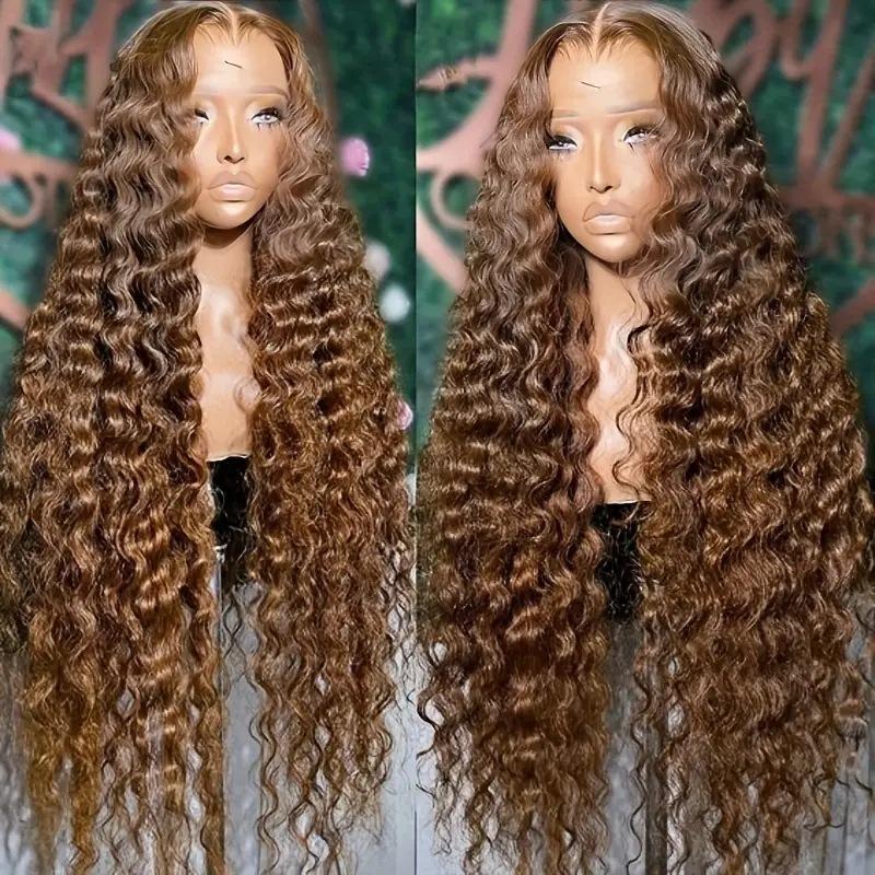 Fashionable brown wig African hot selling lace 13*4 small winding tube long curly hair chemical fiber headgear