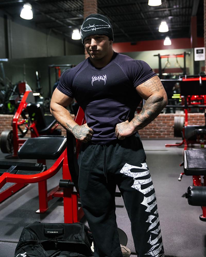 YOUNGAL Men's High Elastic Short Sleeve Fitness T-Shirt