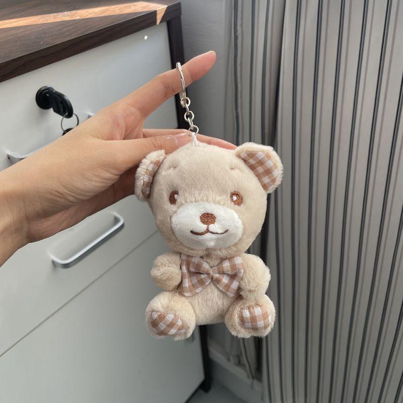 Cartoon Cute Checkered Bow Teddy Bear Plush Toy Pendant For Decoration Bag
