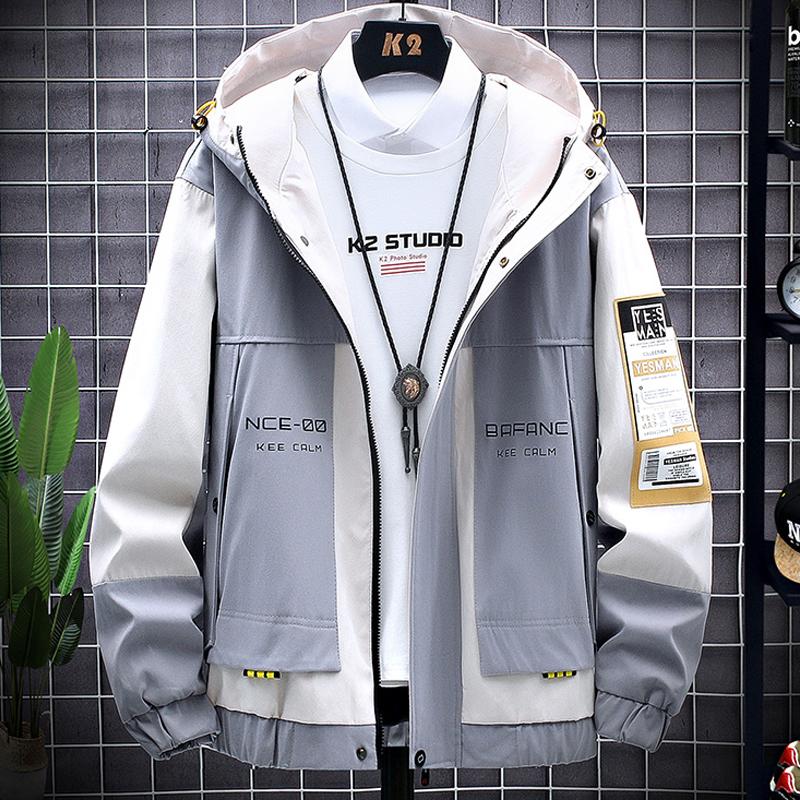 Spring Autumn Plus Size Men's Jacket Hooded Windbreaker Coats Fashion Letter Printed Patchwork Outwear Casual Jackets