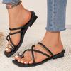 New Black Flat Strappy Sandals for Women Sexy Open Toe Beach Slippers Woman Casual Outdoor Flats Sandals Summer 2025