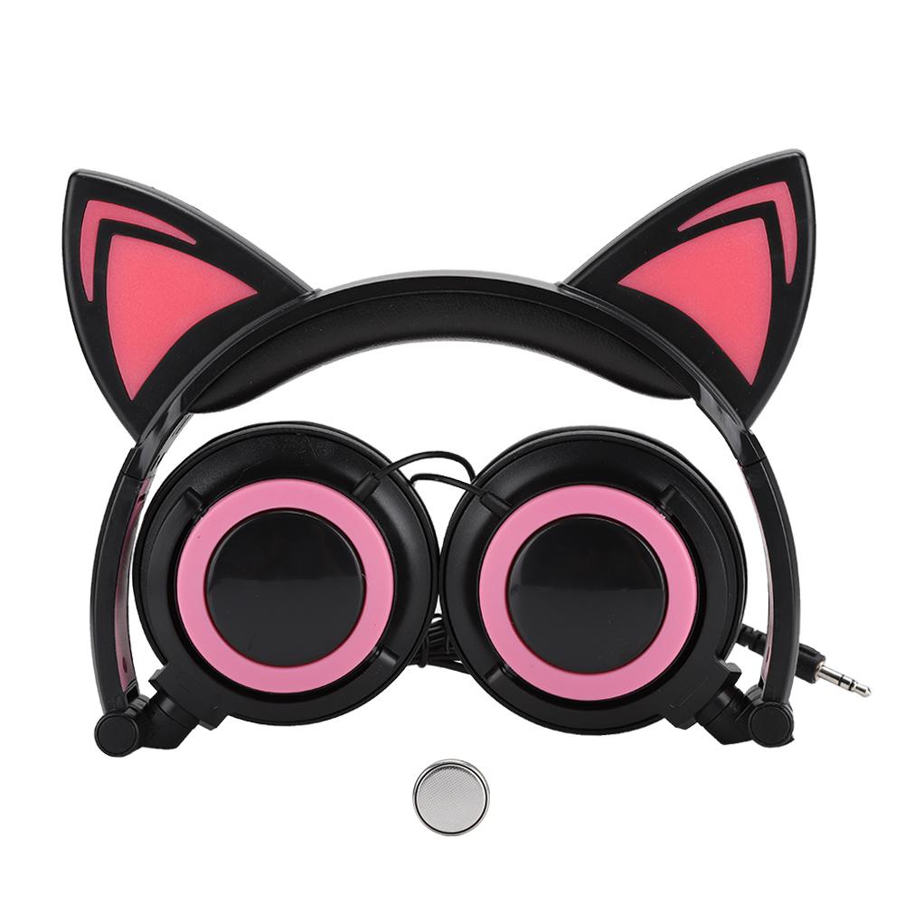 CL107 Cat Ear Foldable Music Micro USB Headphone Earphone with LED Light for PC Mobile PhoneBlack and Red
