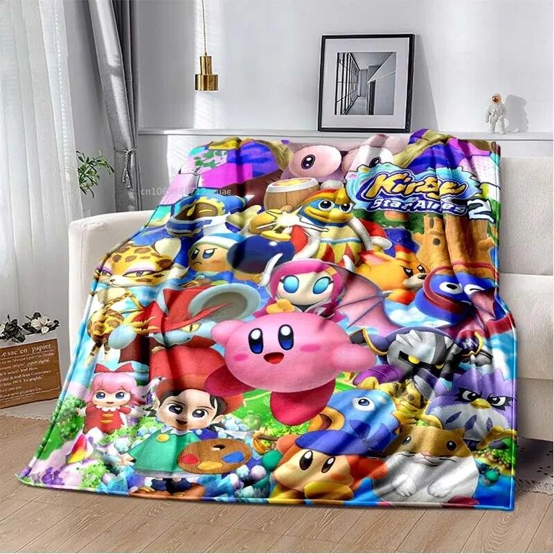 Kawaii Kirbys Pătură de flanel Cadou pentru copii, fete, roz, artă de desene animate, ușoare, calde, cadou de zi de naștere