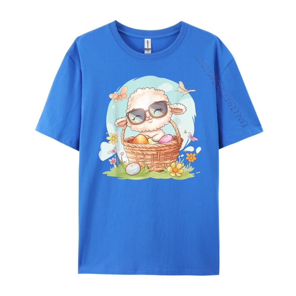 Cute Lamb With Glasses Easter Eggs Springtime Graphic Tees Tee Shirt Men Streetwear T Shirt Man Print