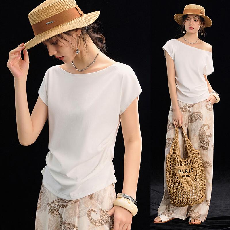 Elegant Pleated Off-Shoulder French Style Women s T-Shirt S