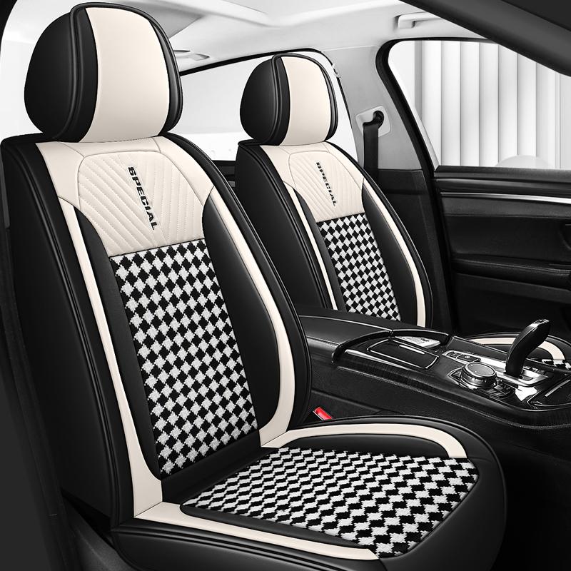 Universal 5-Piece Car Seat Covers Classic Black White | Breathable Durable Fabric, All-Season Protection for Sedan, SUV, Truck