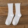 Cotton Breathable Women Socks Harajuku Retro Streetwear Solid Black White Socks Women Japanese Kawaii Cute Frily Ruffle Socks