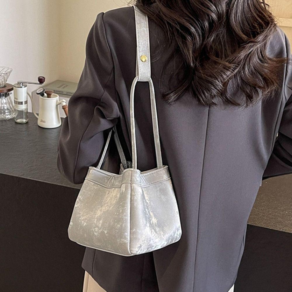 Large Capacity Vegetable Basket Bag Pure Color Shoulder Bag PU Leather Bucket Bag  Lady/Girls