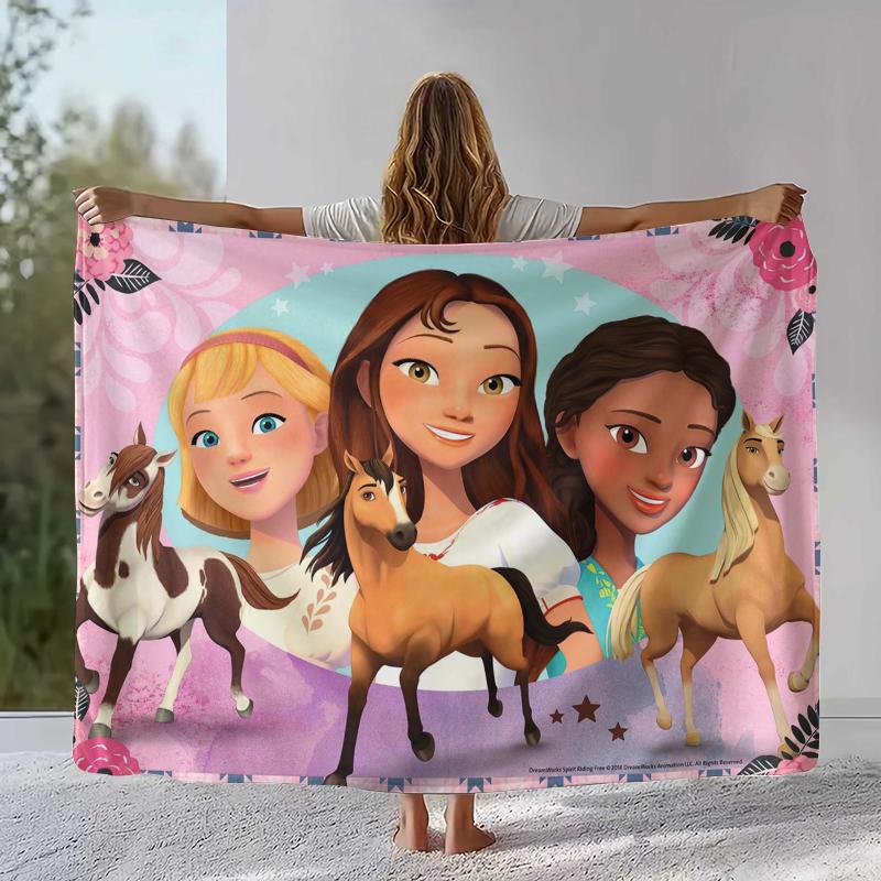 Cartoon-Geist auf freien Pferden Flanelldecke, Ultraweiche Warme Plüschdecke für Zuhause Schlafzimmer Bett Sofa Abdeckung Camping Picknick