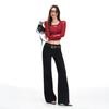 2026 Spring Slim-Fit American Style High-End Floor-Length Suit Pants - Black & White, Mid-Low Waist, Non-Clingy, Slimming Design