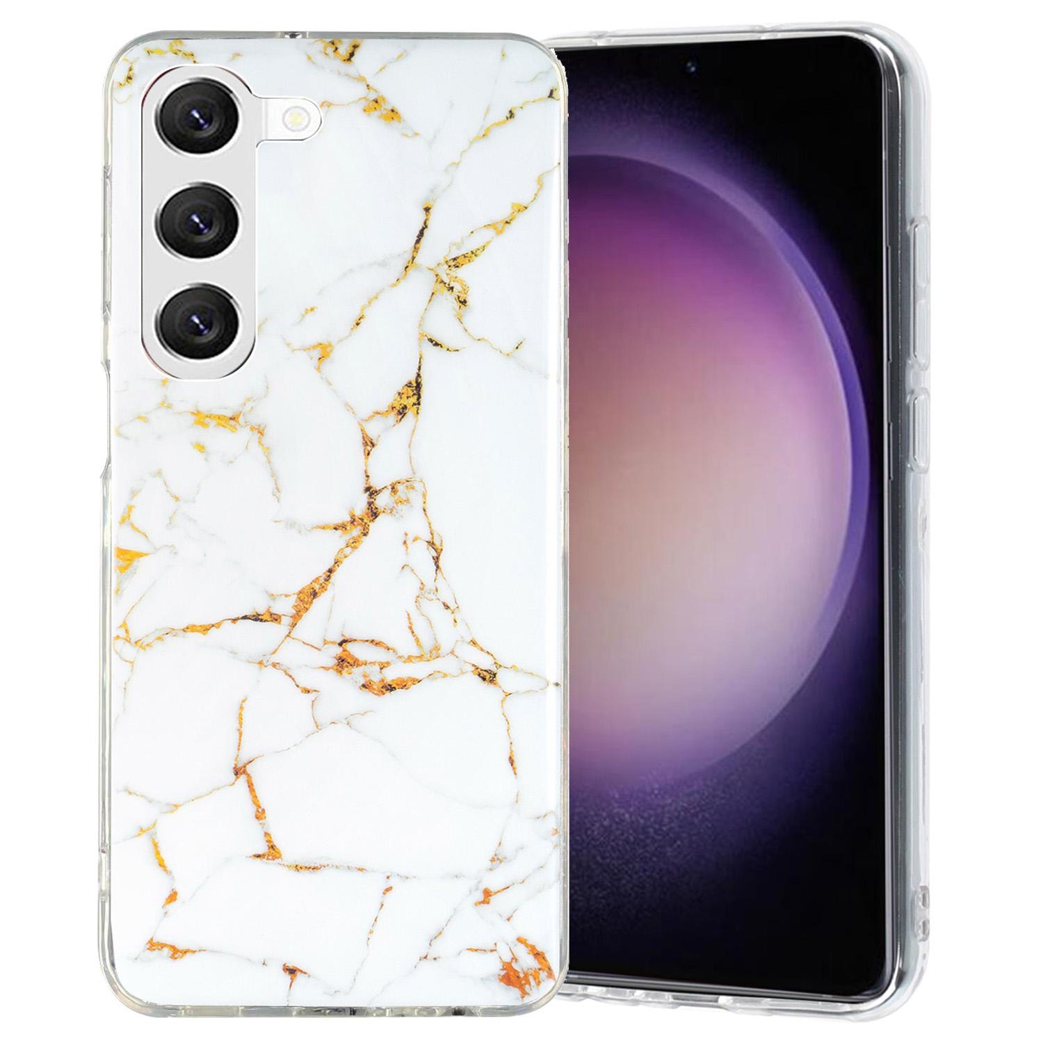 

For Samsung Galaxy S23+ IMD Marble Pattern TPU Case Back Protector Bump Proof Phone Cover White