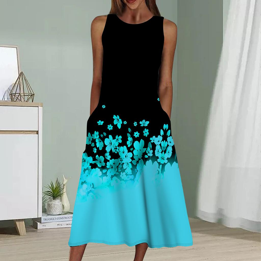 

Летнее модное сексуальное платье без рукавов Мягкое повседневное платье с 3D-принтом и цветочным принтом Платье без рукавов на бретельках 5XL светло-синий