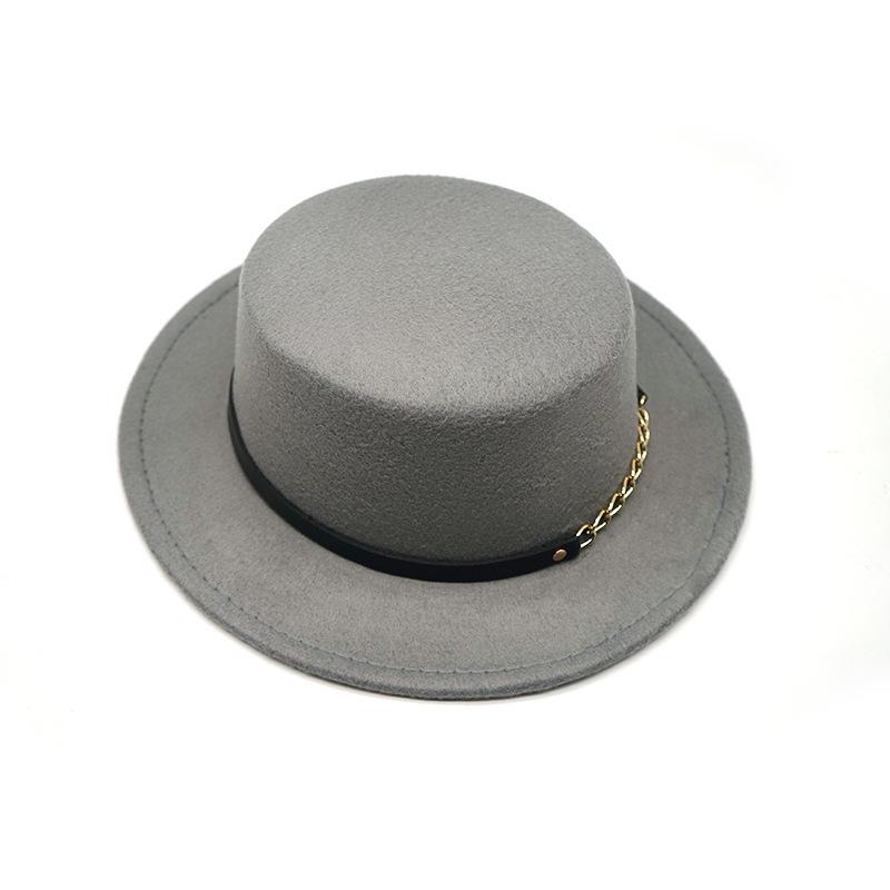 British Style Chain Solid Color Flat Top Top Hat Female And Male Gentleman Belt Buckle Large Wide Brim Retro Classic Jazz Hat