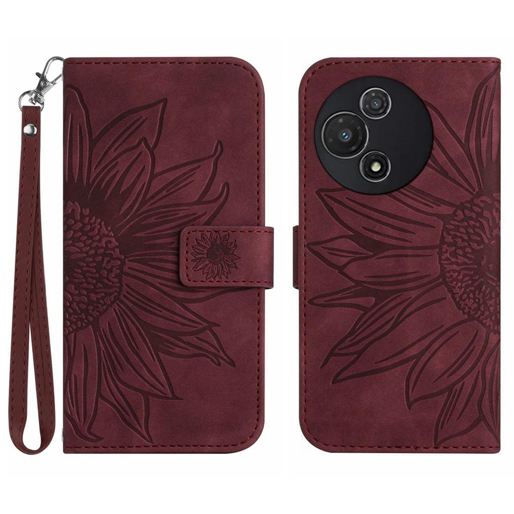 For TCL 60R 5G Case Sunflower Imprint Leather Wallet Phone Cover with Wrist Strap