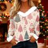 Women's T Shirt Tee Christmas Shirt Long Sleeve Party Christmas Print Fleece Collar V Neck Top