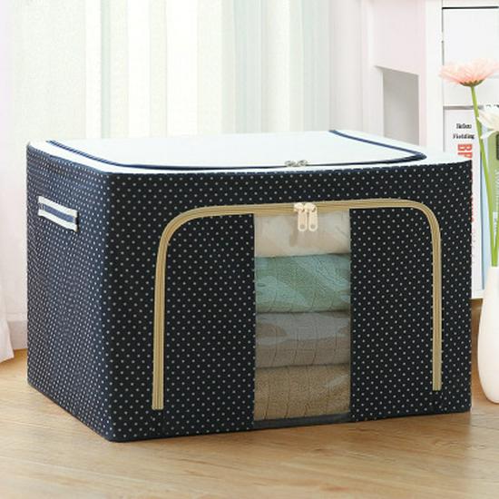 Large Steel Frame Folding Storage Box with Clear Window - Oxford Cloth for Toys and Clothes Organizing