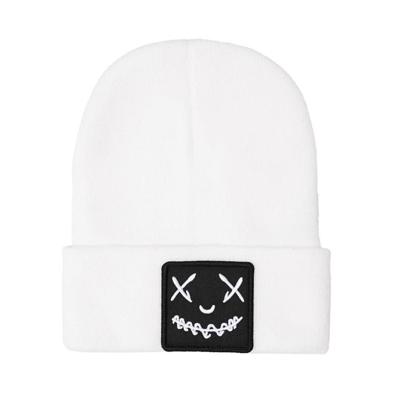 Unisex Embroidered Sad Expression Knit Wool Hat - Versatile and Warm for Autumn Winter