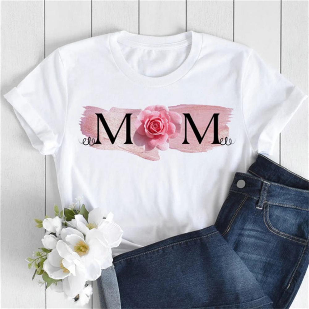 New Women T Shirt Fashion MOM Butterfly Floral Print Tshirt Casual Short Sleeve Tops Tee Women T-shirts 90s Lady Female T Shirt