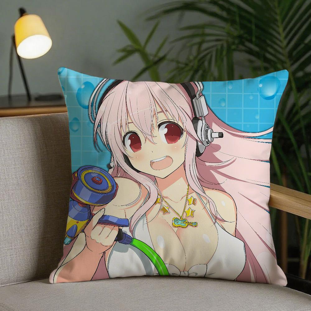 Anime SSuper Sonico Pillow Case Square DoubleSided Printing Sofa Cushion Cover Pillowcase Bedroom Bedside