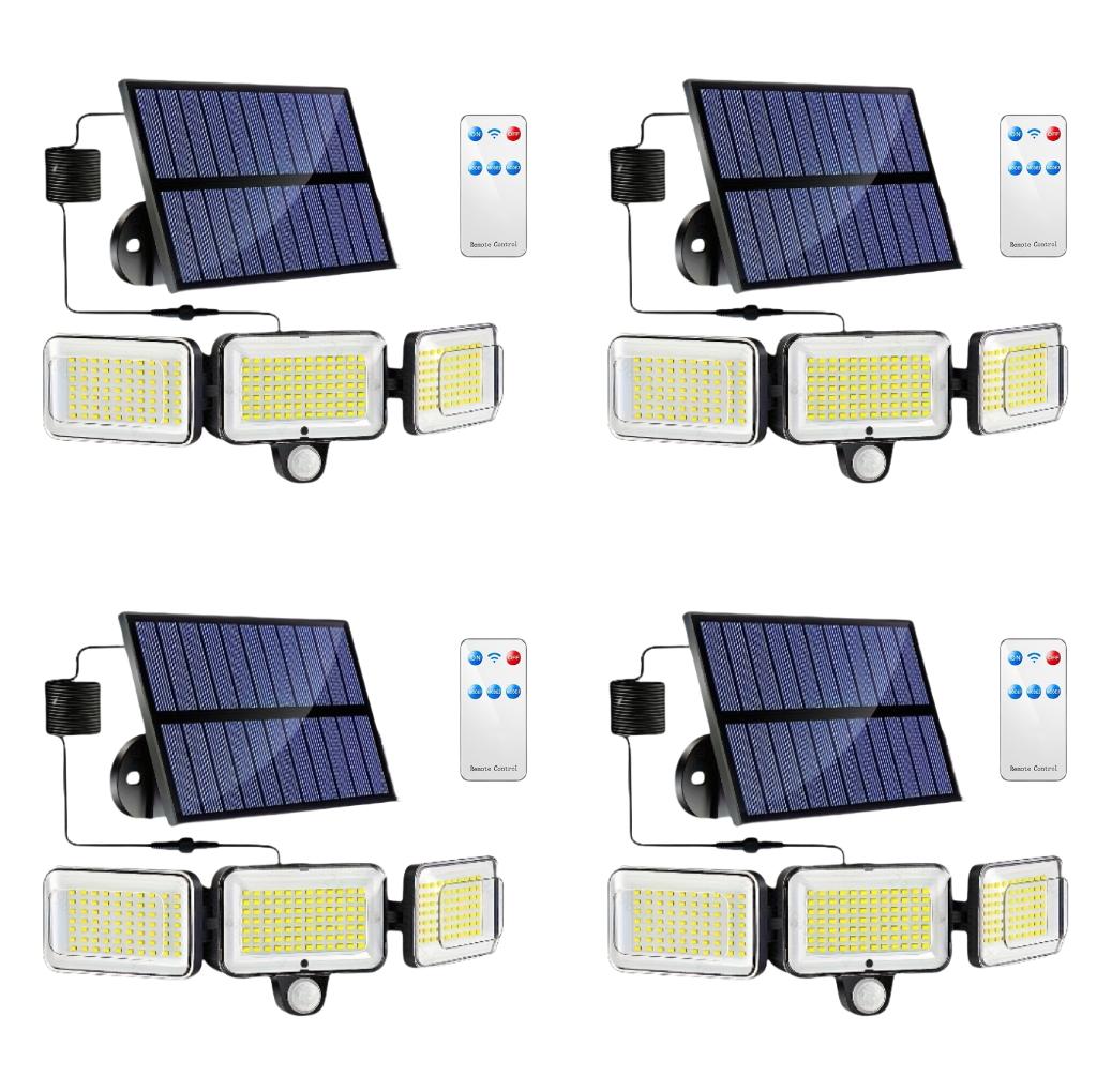 1/2/4PC Solar Lights Outdoor with 224 LED Motion Sensor Light Remote 3 Mode Waterproof 3 Head Solar Flood Lights for Yard Garden