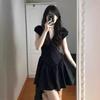 French Hepburn style black dress women's summer waist, sweet and spicy skirt, small man looking thin, small black dress short skirt