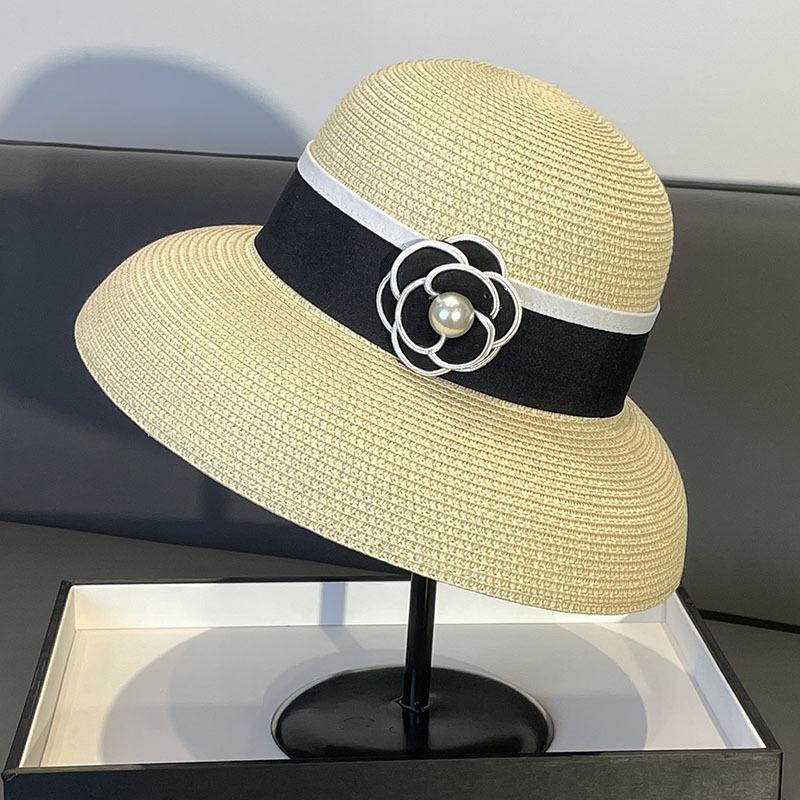 French Celebrity Vintage Elegant Pearl Straw Fisherman Hat Children Summer Travel Versatile Sunscreen Visor Straw Hat
