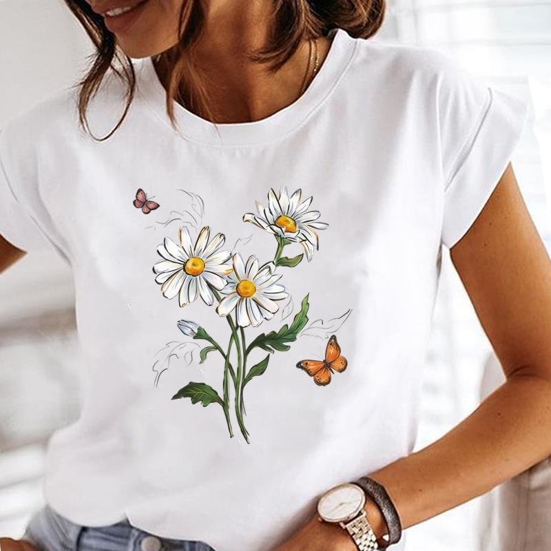 (Asian Size) lovely flower style Printed Tee Women Lady Female Top summer Clothing Casual T Shirt Fashion Graphic Short Sleeve T-shirts