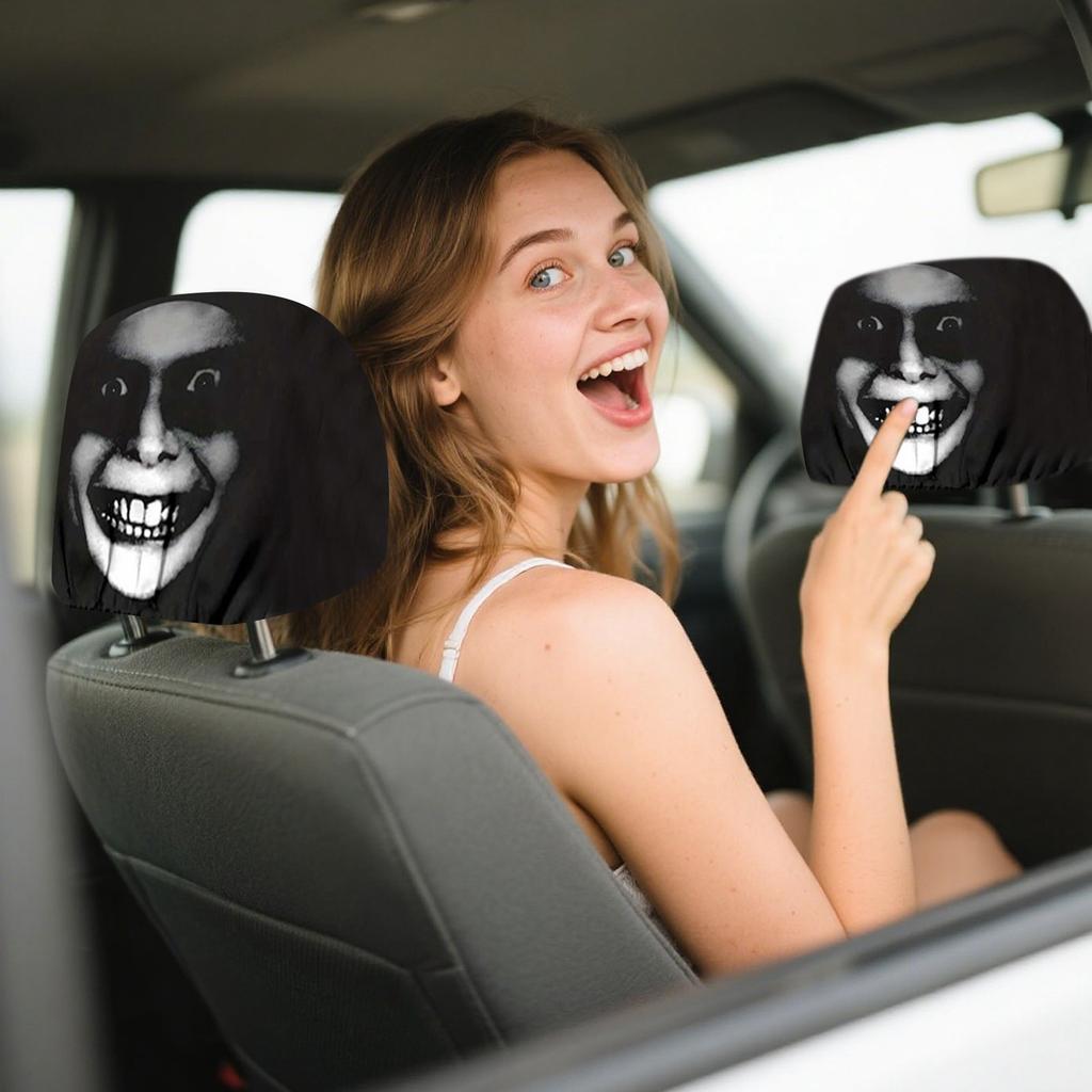 Car Headrest Covers For Funny Car Interior Accessories, Halloween Horror Headrest Covers For Universal Cars (2 Sets)