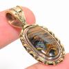 Natural Pietersite Gemstone TwoTone 925 Solid Sterling Silver Pendant 1.50" Q0c33