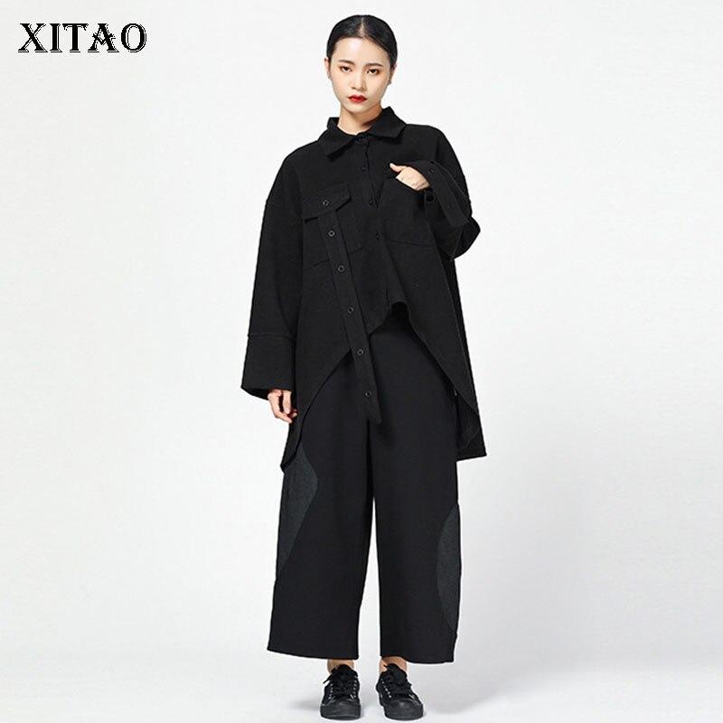 

XITAO Кардиган Модная рубашка с длинным рукавом и отложным воротником LJT4622