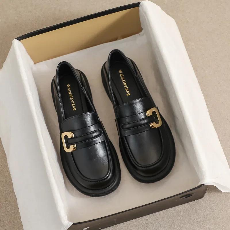 Fashion British Style Platform Loafers Women Plus Size Round Toe Single Shoes Woman Slip-on Thick Bottom Pu Leather Shoes Mujer Zapatos