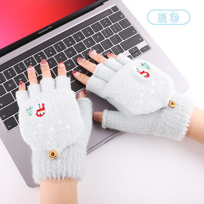 Love Warm Outdoor Cold and Warm Embroidered Knitted Gloves Student Fleece Thickened Autumn and Winter Ladies Touch Screen Gloves