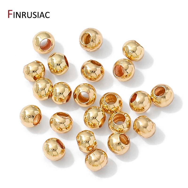 10-100Pcs/Lot 14/18K Gold Plated Brass Bead Metal Ball Round Loose Spacer Beads,DIY Bracelet Necklace Making Accessories