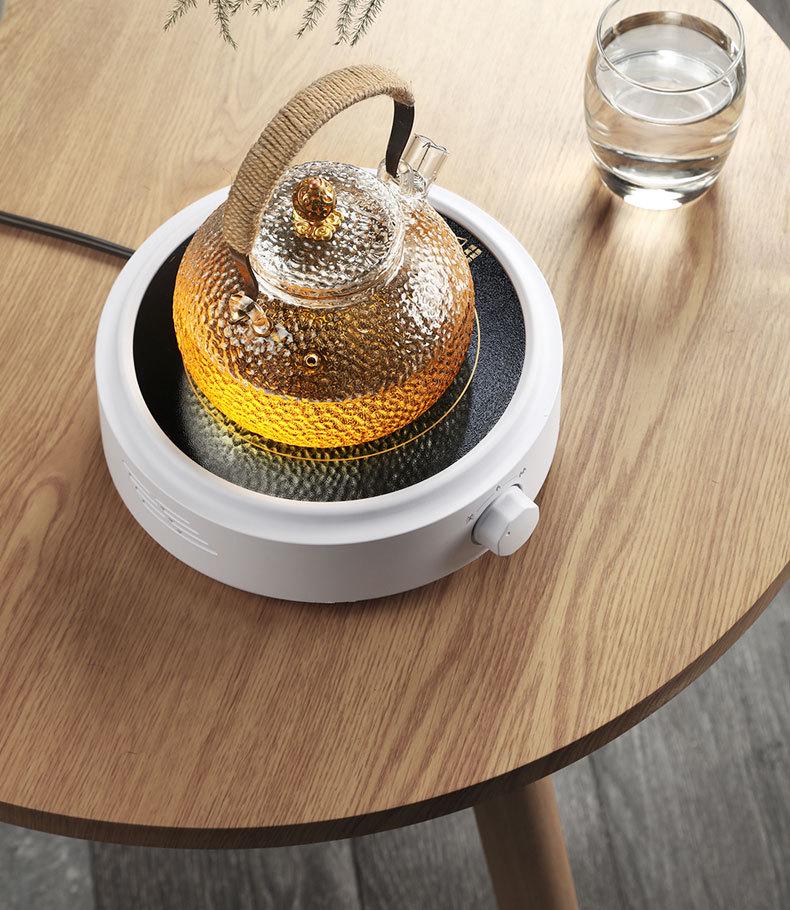 Estufa Eléctrica de Cerámica Compacta de 110V para Hervir Té y Agua, Mini Cocina de Inducción con Tetera de Hierro Fundido