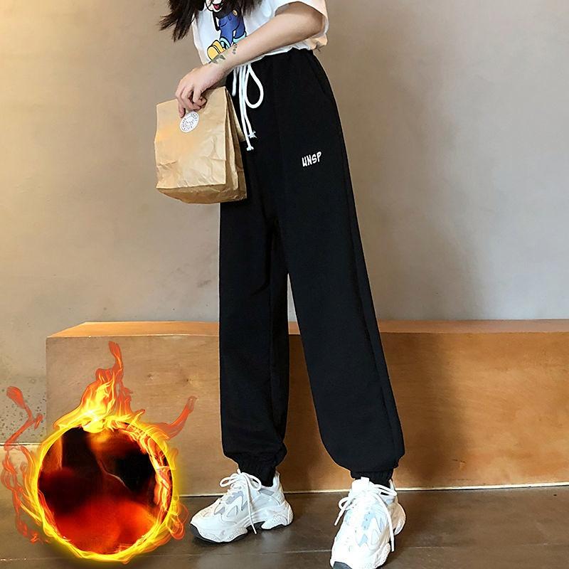 

Бархатные женские серые спортивные штаны больших размеров на осень и зиму, студентки, корейская версия свободных и тонких штанов в комплекте XL чёрный