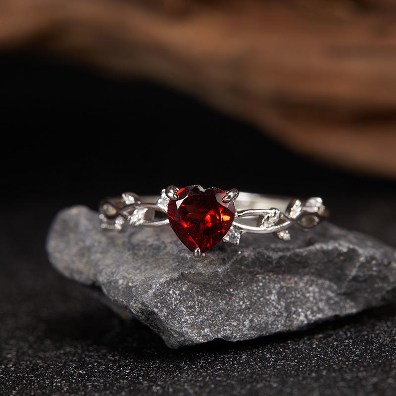 Non-Fading Niche High-End S925 Sterling Silver Natural Topaz Garnet Amethyst Transparent Limestone Colored Treasure Ring For Women