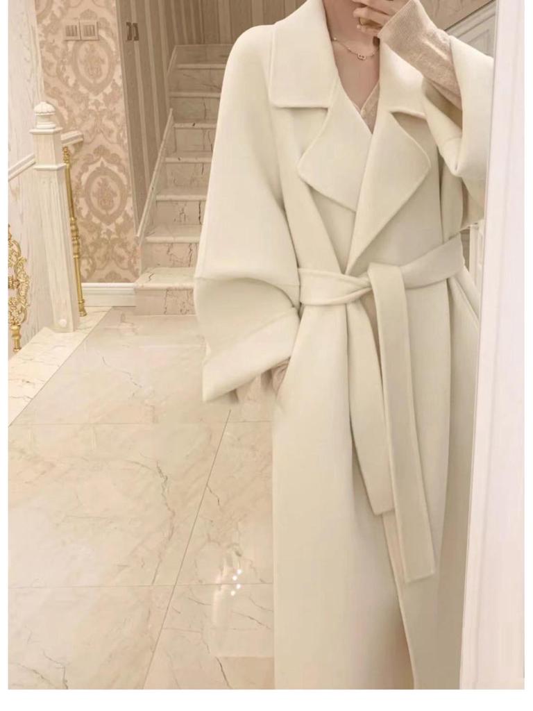 Women's Popular Off-White Mid-Length Wool Coat - Autumn/Winter Korean Style 2023.
