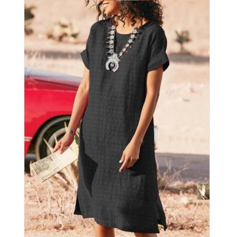 Polyester Solid Color Basic Short Sleeve A Line Dress For Office Women