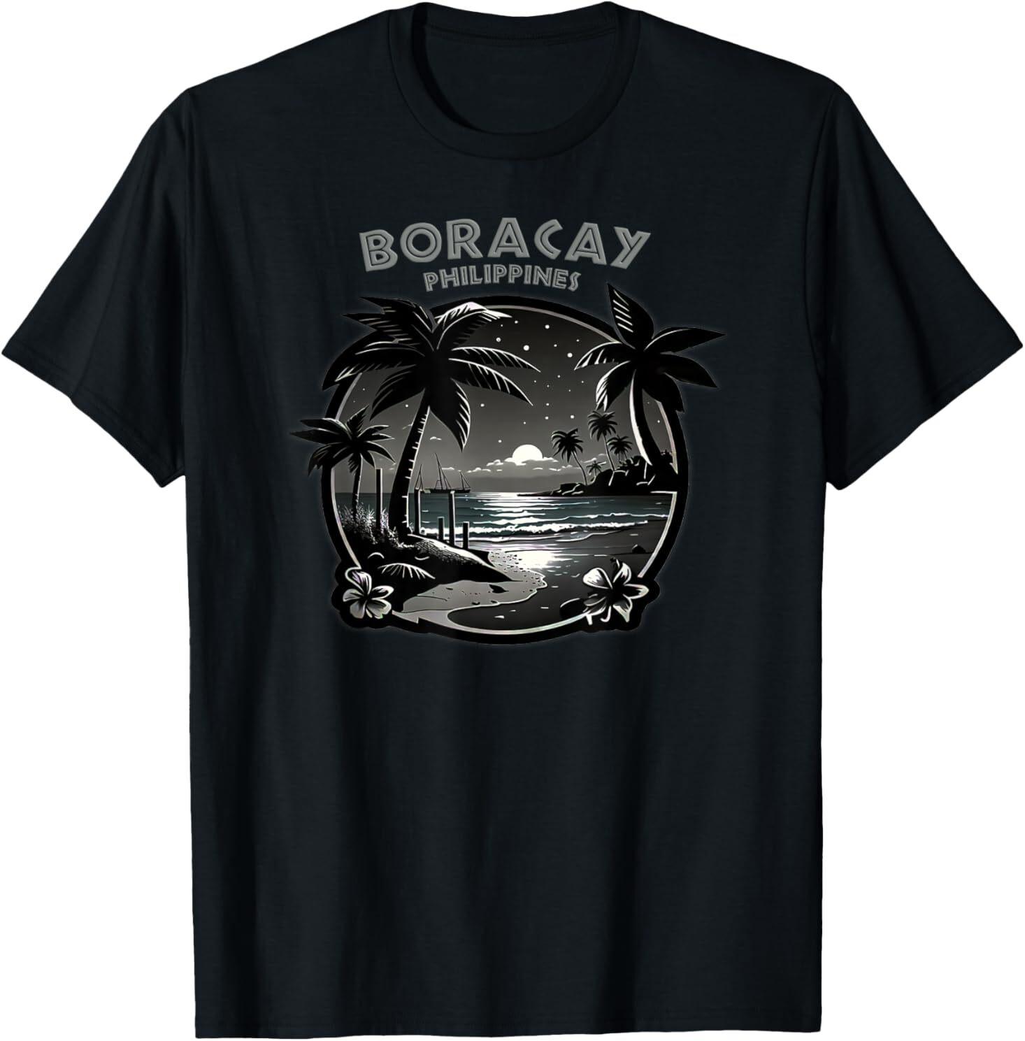 Boracay Philippines Beach at Night Moon Stars Souvenir Gift T-Shirt Unisex T-Shirt S
