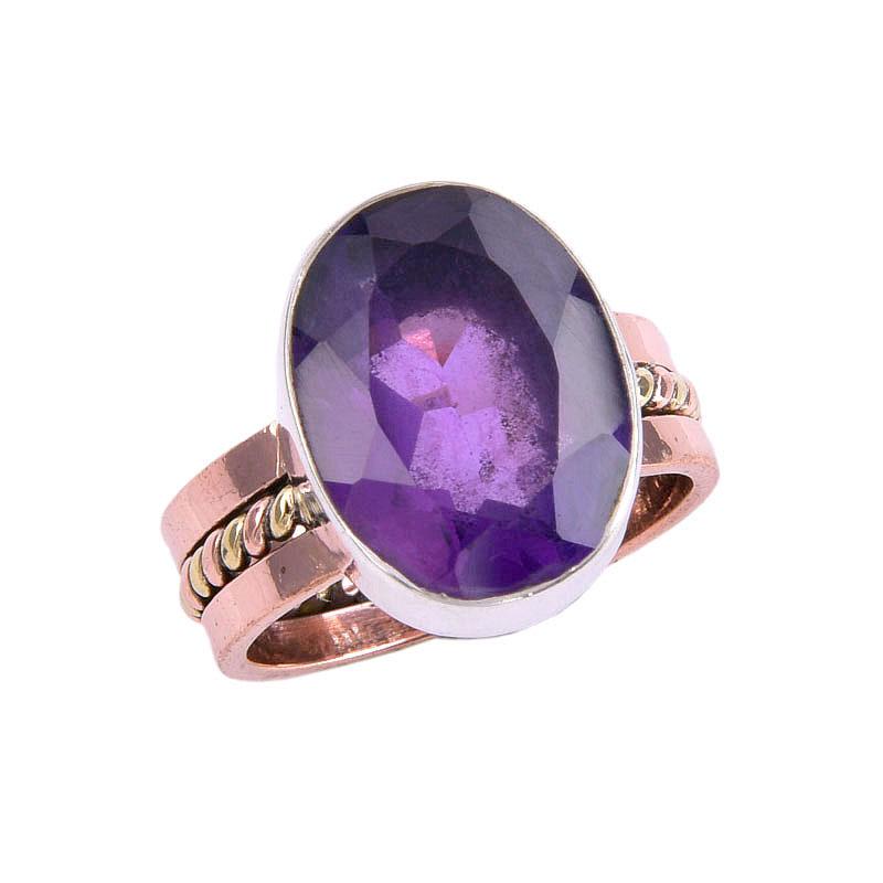 Natural African Amethyst Gemstone Two Tone 925 Sterling Silver Ring Size 6 t9V22