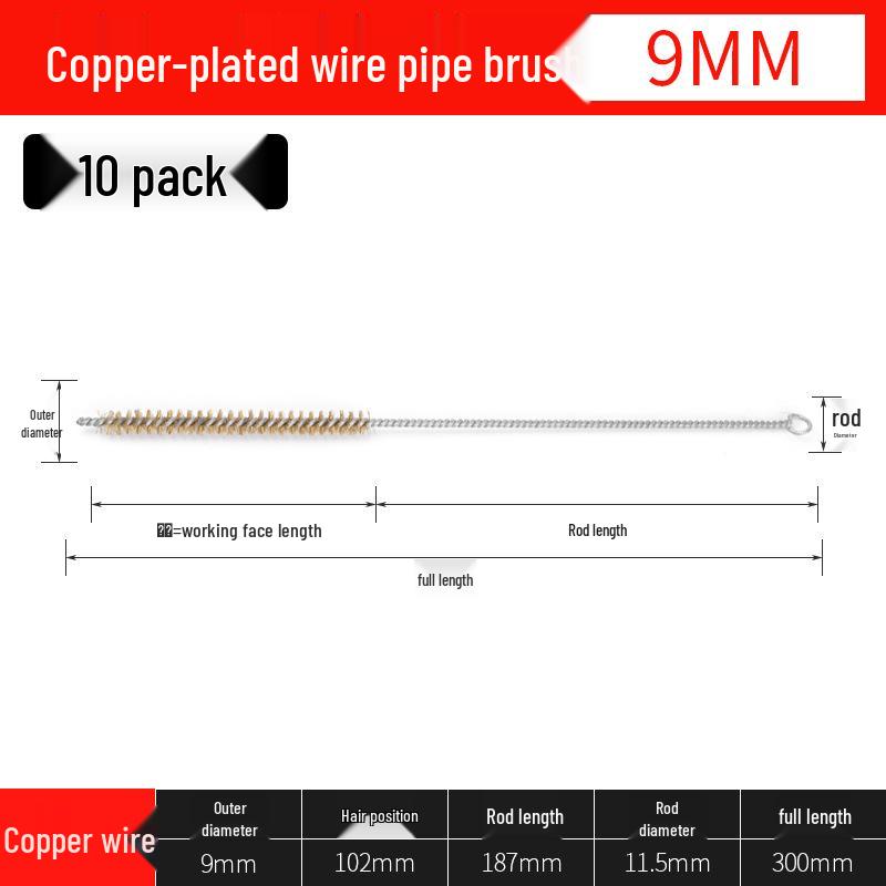 Small Bristle Test Tube & Pipe Cleaning Brush with Extended Steel Wire & Copper-Plated Features