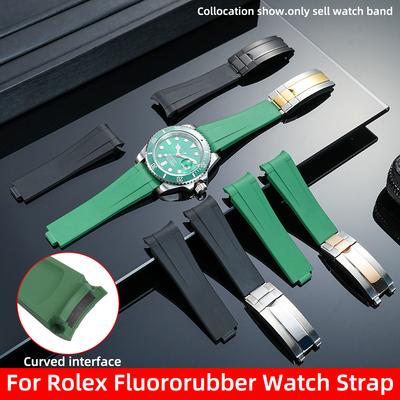 Bracelet de haute qualité 20 mm en caoutchouc fluoré FKM pour Rolex Datejust Submariner Daytona Noir Vert Fantôme de l'Eau Extrémité Courbée Bracelet de montre