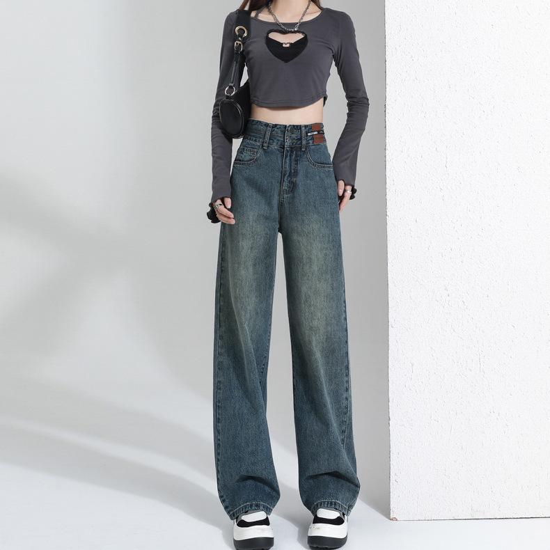 Women's 2023 Retro High Waist Wide Leg Jeans - Petite Loose Straight Leg Style