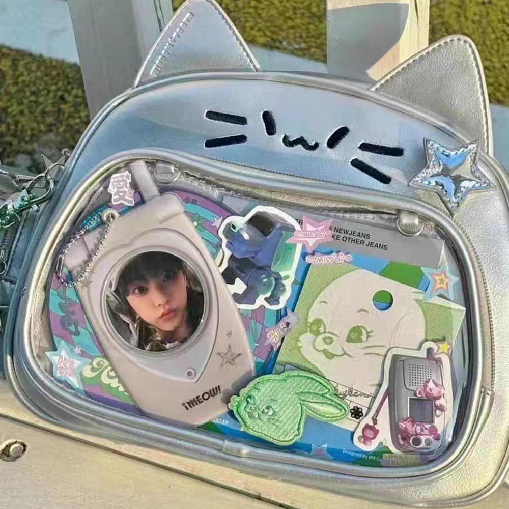 Zaino Fashion PU Trasparente con Tasca e Zip Multifunzione Kawaii Gatto Itabag Viaggio