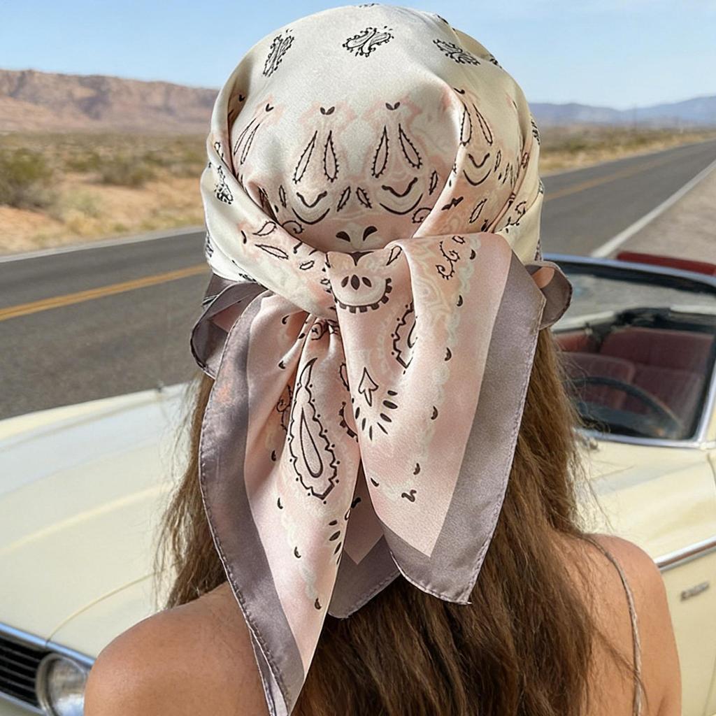 Vintage Silk Satin Head Scarf Square Hair Scarf Multi-Purpose Headband Shawl for Women, Daily Office Gym Travel Party