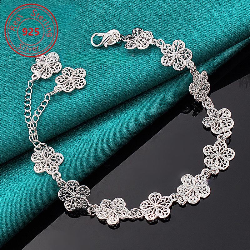 A Stylish 925 Sterling Silver Flower Pendant Bracelet Is an Ideal Gift for Everyday Occasions, Christmas, Thanksgiving, and Valentine's Day